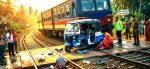 ලියනගොඩ දුම්රිය හරස් මාර්ගයේ තුන්රිය අනතුරින් දෙදෙනෙකුට බරපතලයි